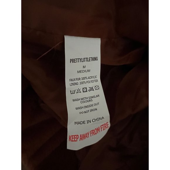 NWT PrettyLittleThings Brown Faux Fur Pocket Front Coat - Size Medium - Picture 10 of 10